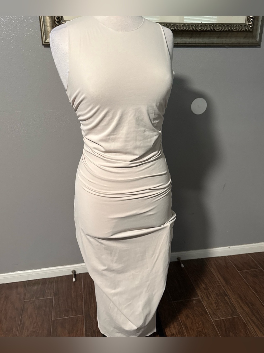 SHEIN Cream Sleeveless Ruched Maxi Dress